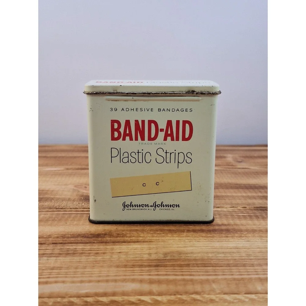 Vintage Johnson & Johnson‎ Plastic Strips Empty Band-Aid Tin Metal Box Container